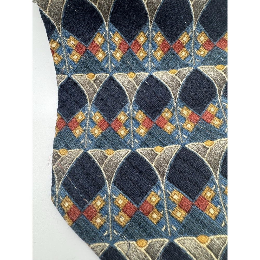 Ermenegildo Zegna Silk Tie Blue Geometric Pattern Made in USA Designer Necktie - Picture 2 of 8
